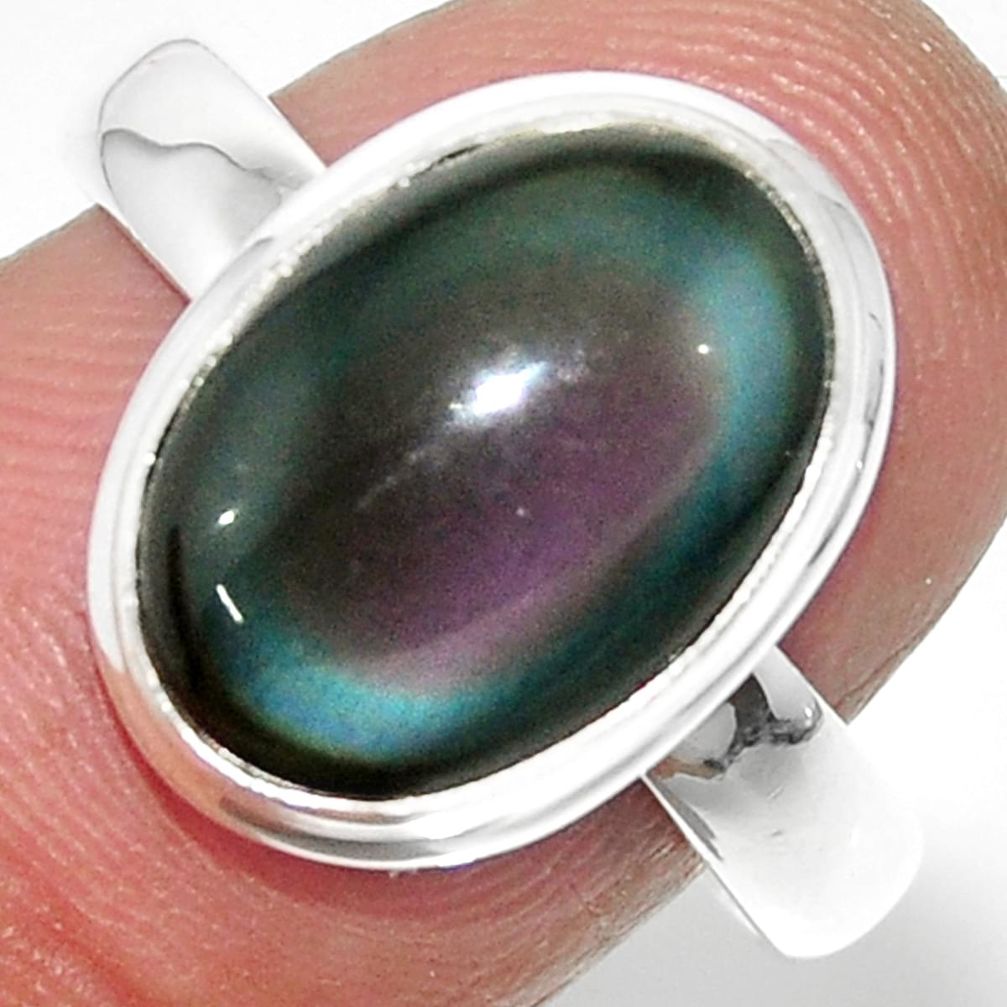 925 silver 6.70cts solitaire natural rainbow obsidian eye ring size 8.5 r51327