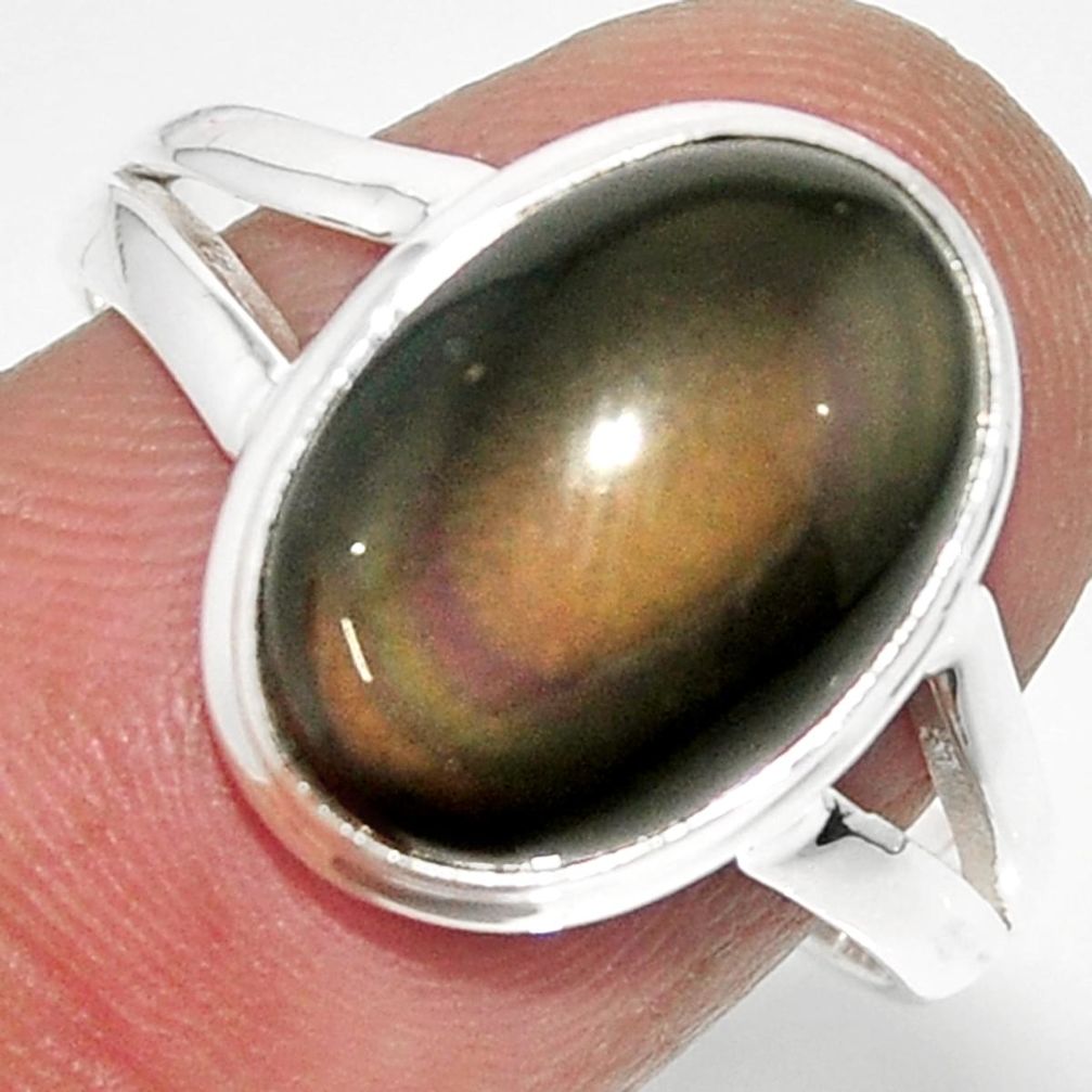925 silver 6.57cts solitaire natural rainbow obsidian eye ring size 8.5 r51348