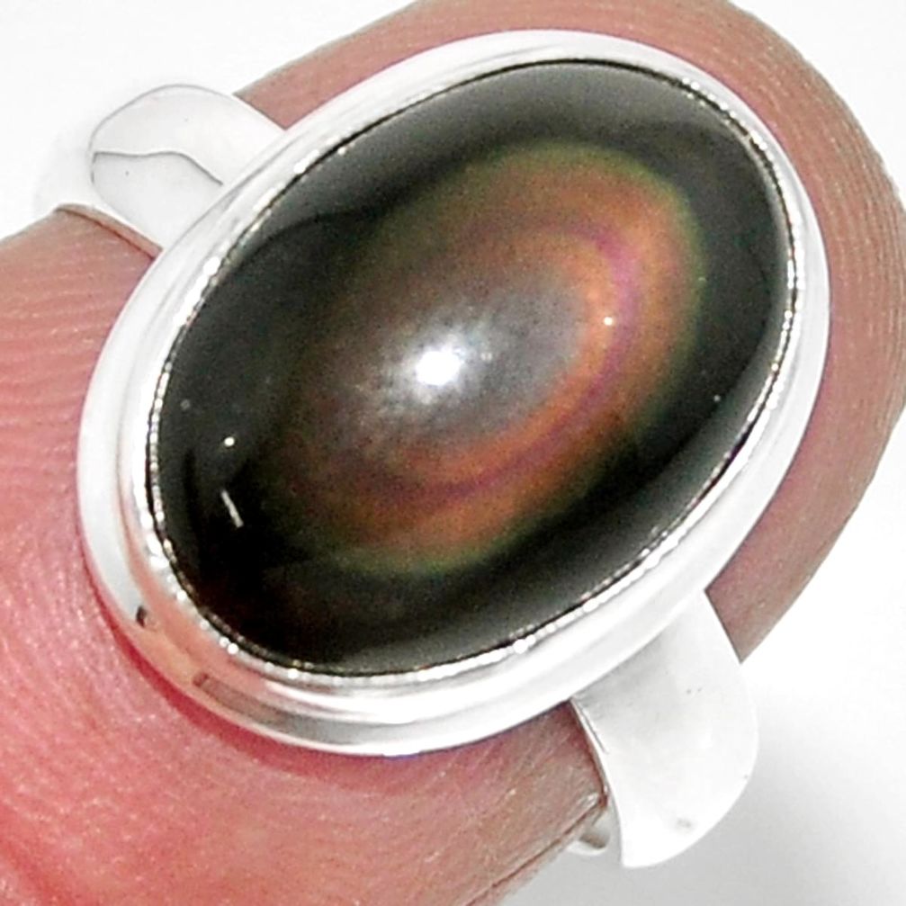 925 silver 6.39cts solitaire natural rainbow obsidian eye ring size 5.5 r51360