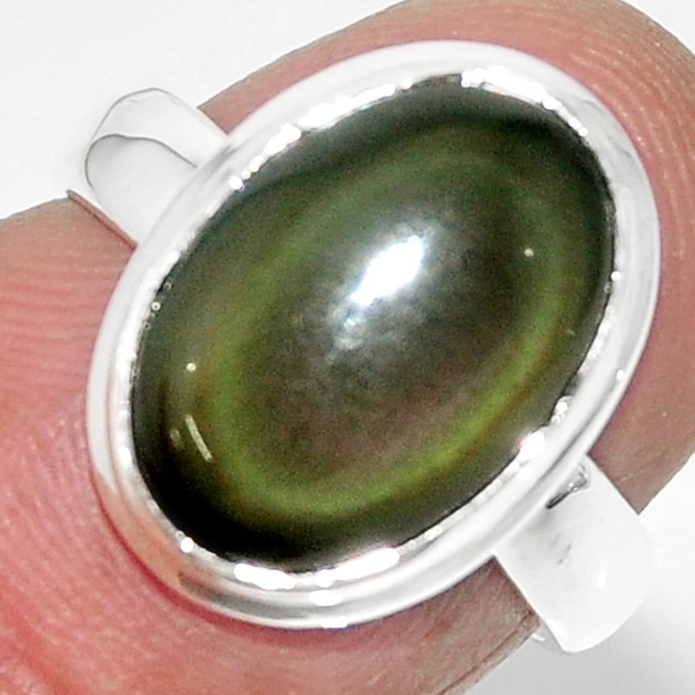 925 silver 6.39cts solitaire natural rainbow obsidian eye ring size 6 r51331