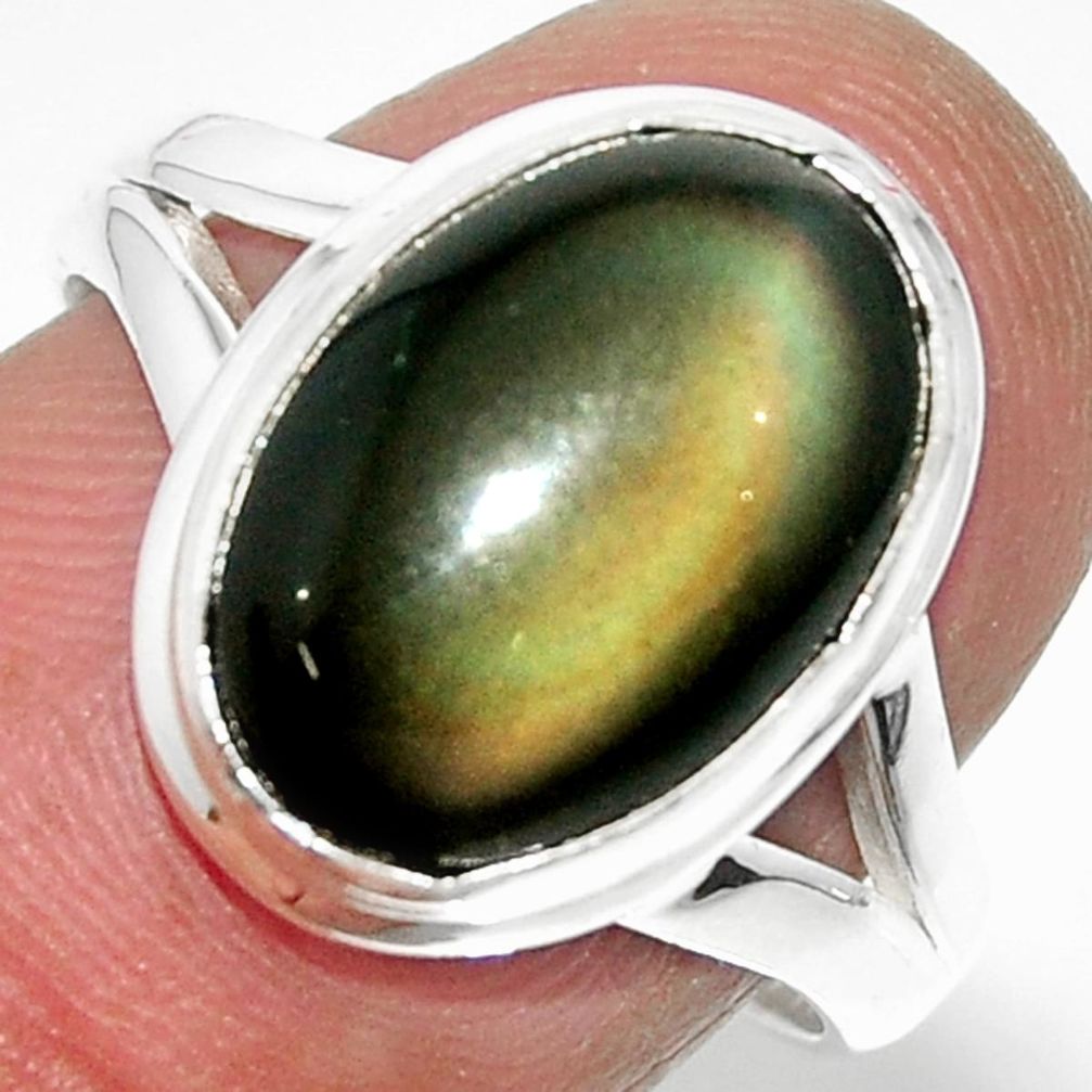 925 silver 6.70cts solitaire natural rainbow obsidian eye ring size 8 r51335