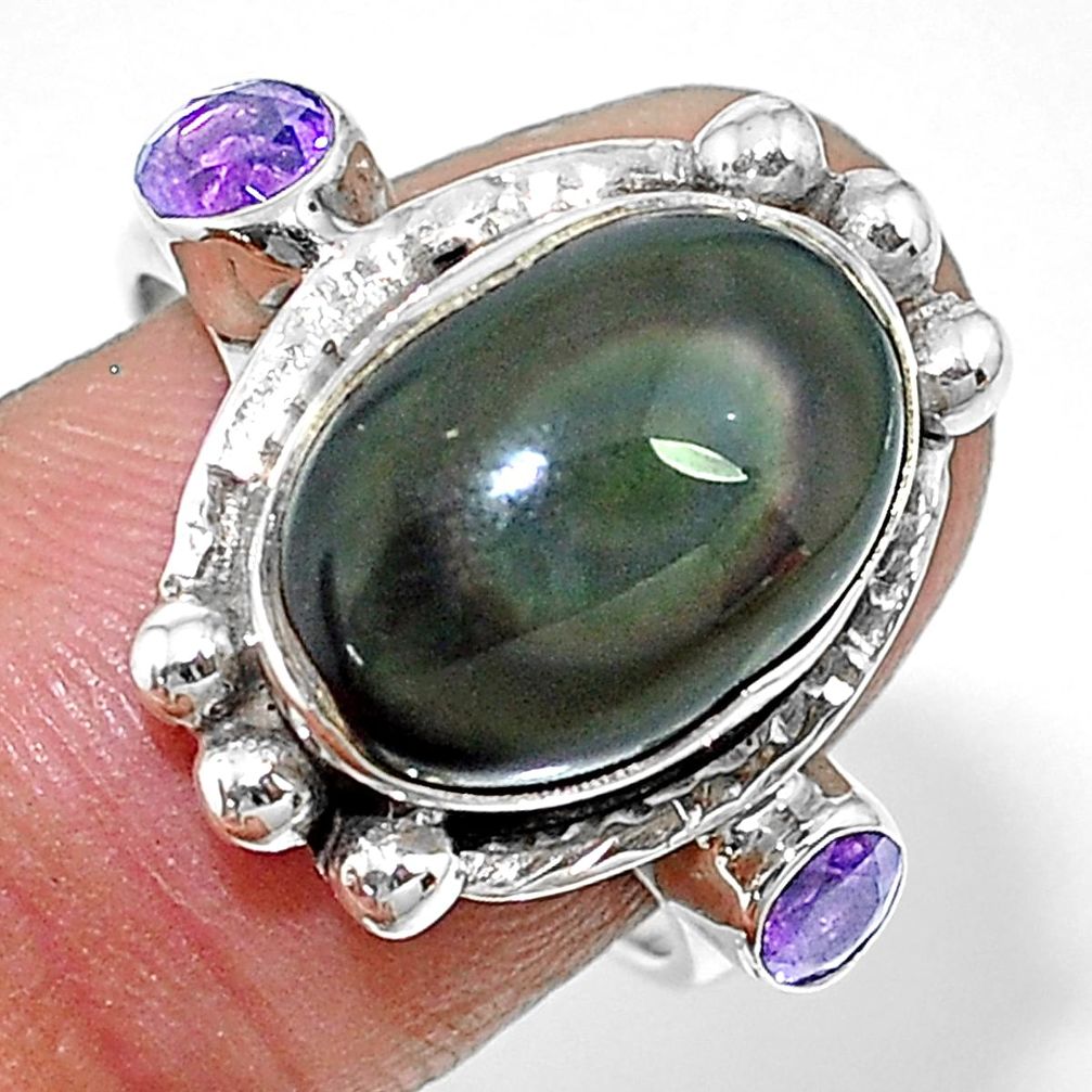 925 silver 7.73cts solitaire natural rainbow obsidian eye ring size 8 t10420