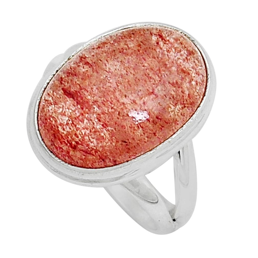 925 silver 12.40cts solitaire natural red aventurine oval ring size 8 y13820