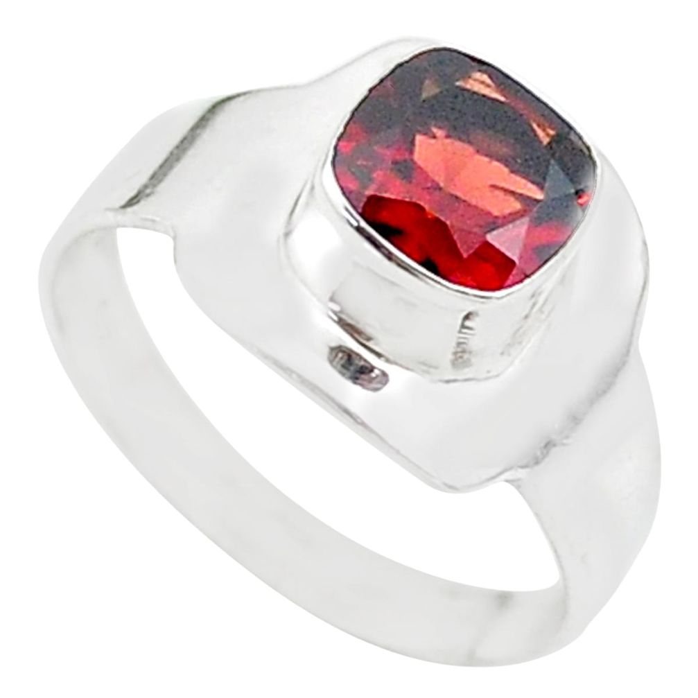 925 silver 2.53cts solitaire natural red garnet cushion ring size 8 t23300