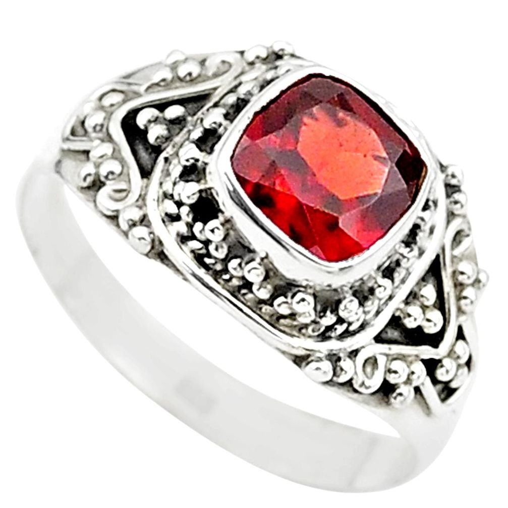 925 silver 2.55cts solitaire natural red garnet cushion ring size 9 t23154