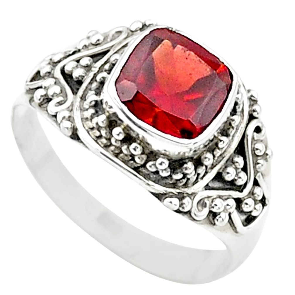 925 silver 2.72cts solitaire natural red garnet cushion ring size 7.5 t23144