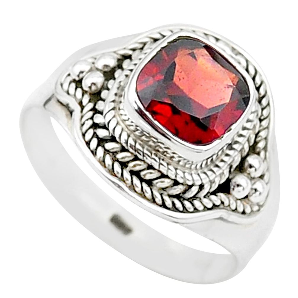 925 silver 2.41cts solitaire natural red garnet cushion ring size 8.5 t23284