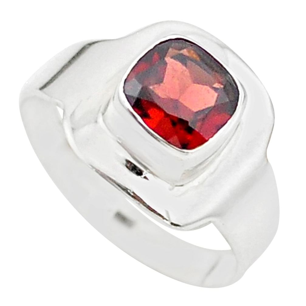 925 silver 2.39cts solitaire natural red garnet cushion ring size 8.5 t23292