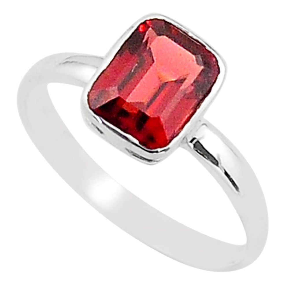 925 silver 2.13cts solitaire natural red garnet octagan ring size 7 t66663