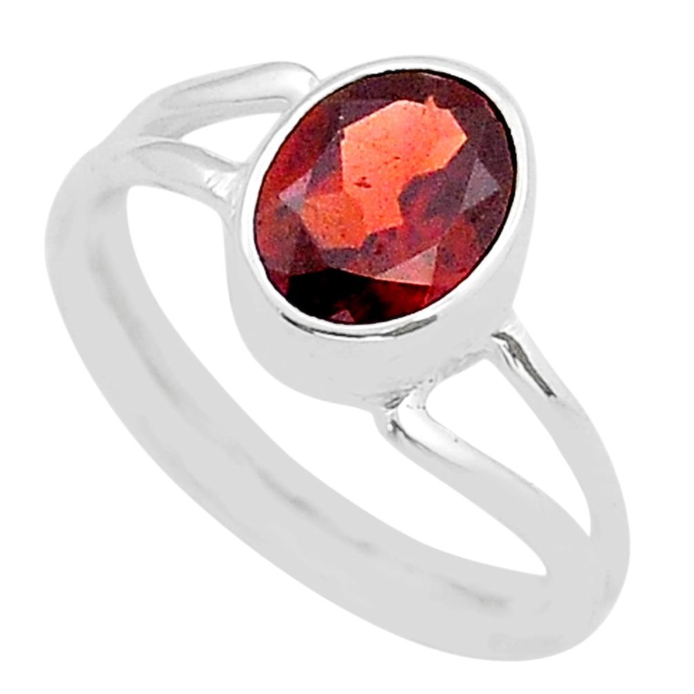 925 silver 3.11cts solitaire natural red garnet oval faceted ring size 7 u90940