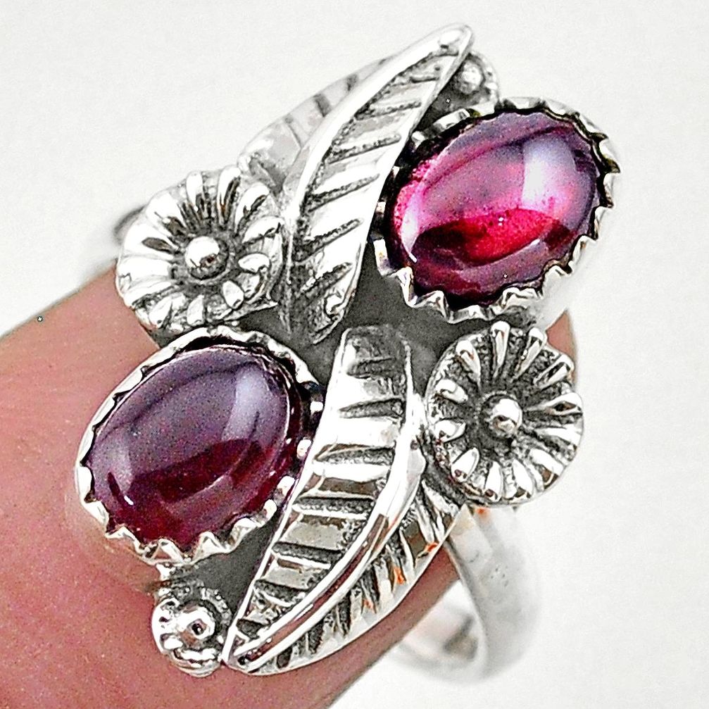 925 silver 4.54cts solitaire natural red garnet oval flower ring size 8 t25276