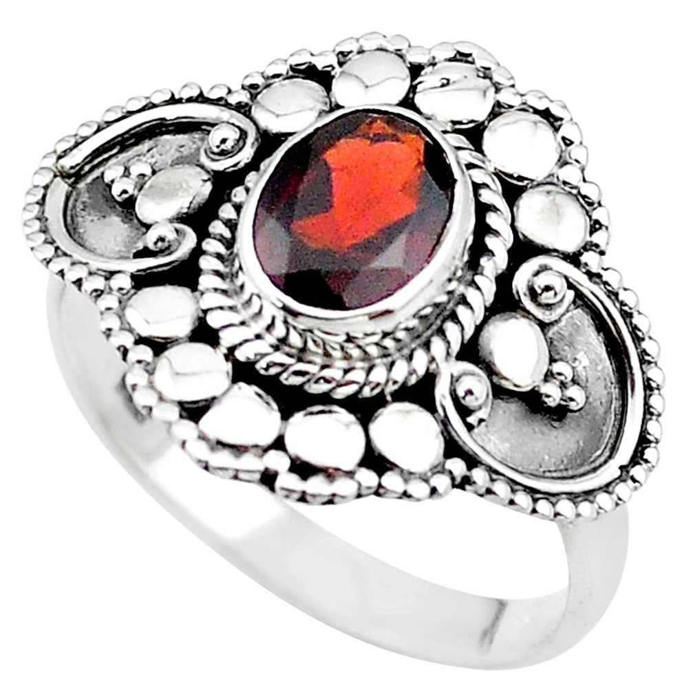 925 silver 2.00cts solitaire natural red garnet oval ring size 6.5 t19935