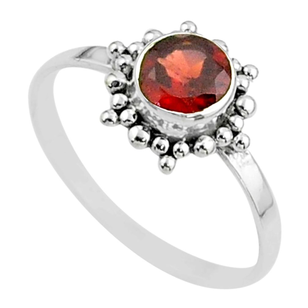 925 silver 1.12cts solitaire natural red garnet round shape ring size 9 t51972