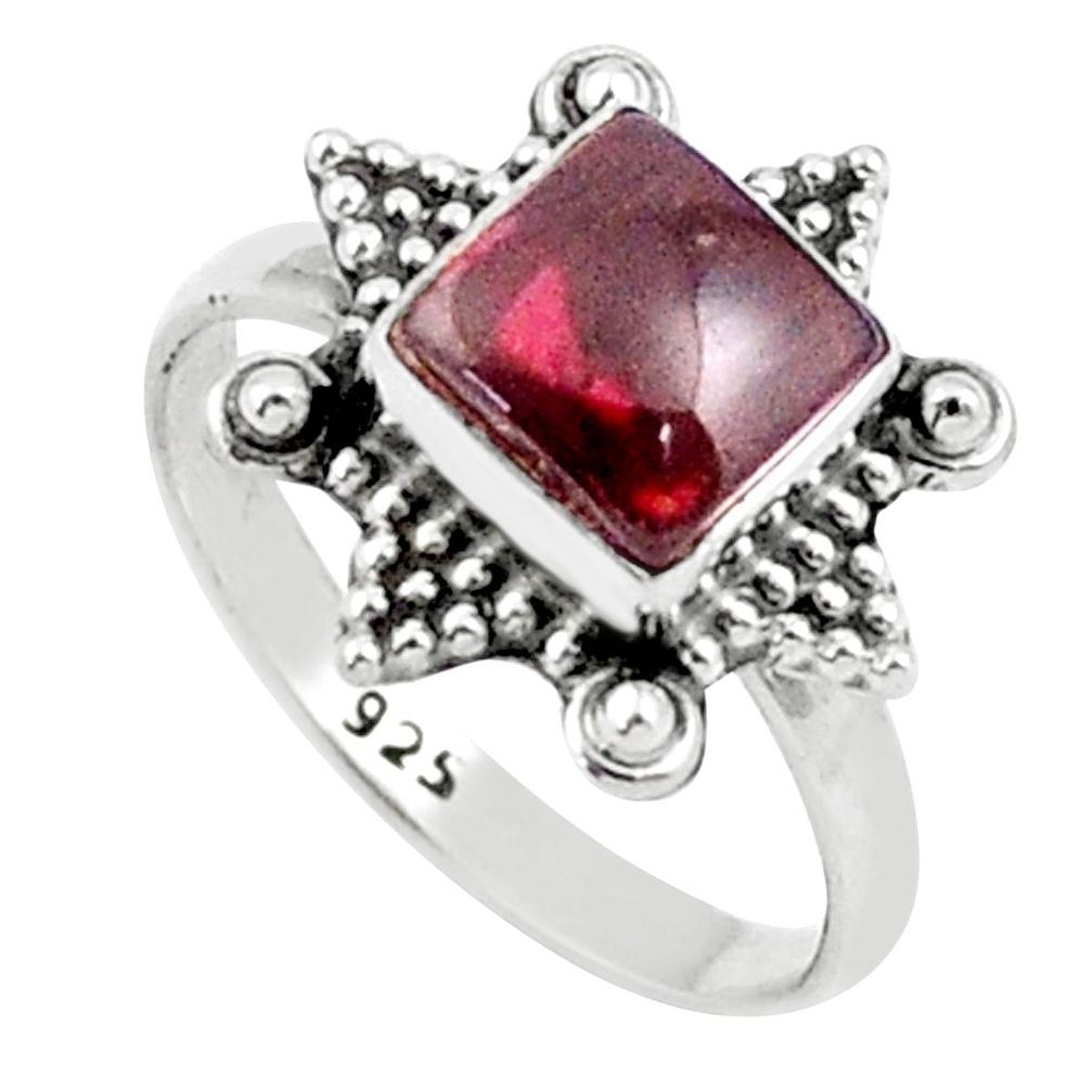 925 silver 2.55cts solitaire natural red garnet square ring size 7 u20960