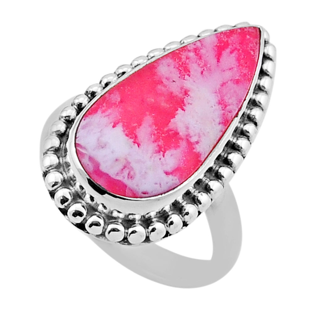 925 silver 11.46cts solitaire natural red plume agate pear ring size 6 n47936