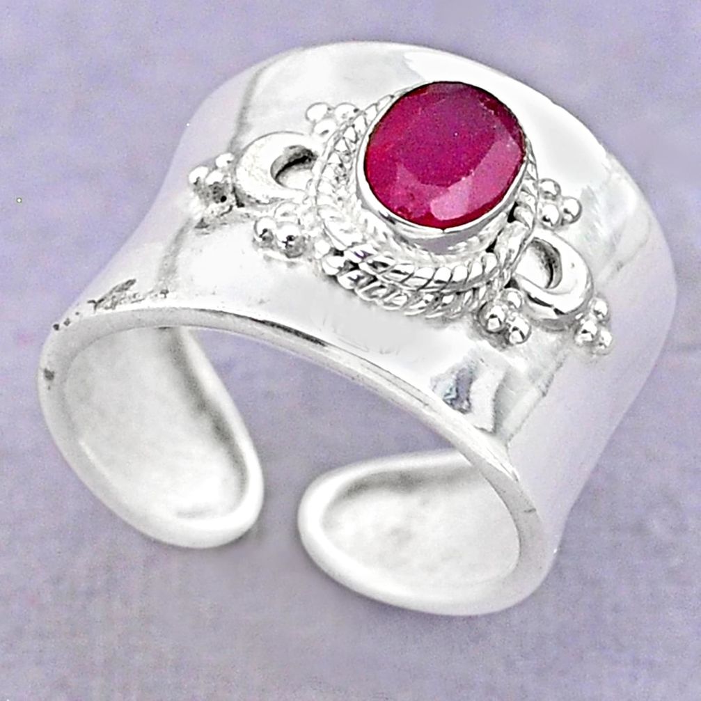 925 silver 1.47cts solitaire natural red ruby oval adjustable ring size 7 t32244