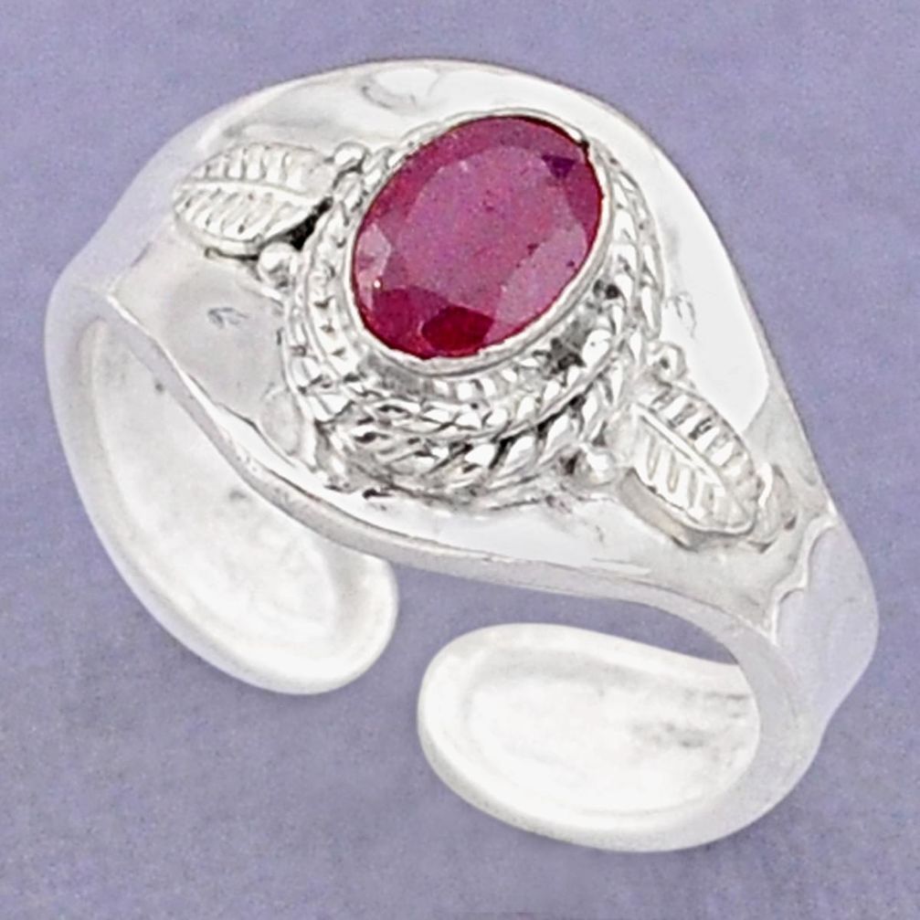 925 silver 1.51cts solitaire natural red ruby oval adjustable ring size 8 t87987
