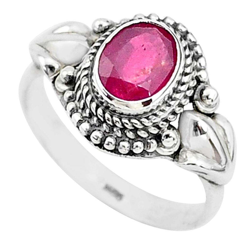 925 silver 1.90cts solitaire natural red ruby oval ring jewelry size 9 t5344