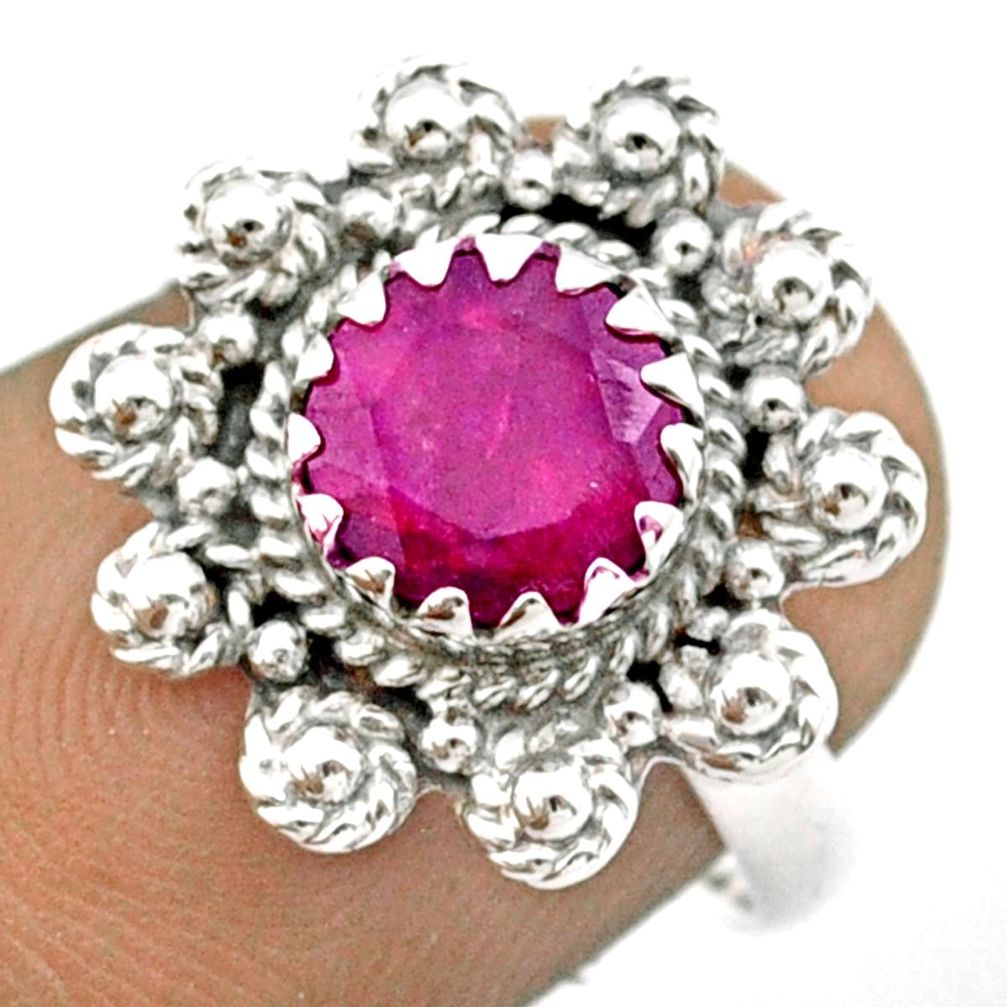 925 silver 2.21cts solitaire natural red ruby round flower ring size 6.5 u16391