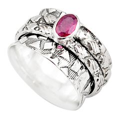 925 silver 1.04cts solitaire natural red ruby spinner band ring size 6.5 t67713