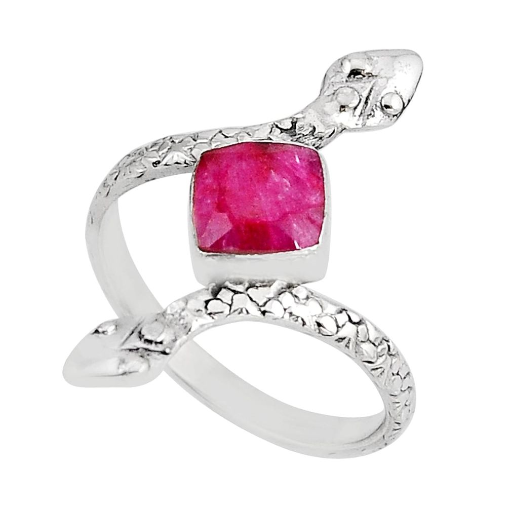 925 silver 2.53cts solitaire natural red ruby square snake ring size 8.5 y58574