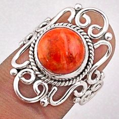 925 silver 5.09cts solitaire natural red sponge coral round ring size 7 t90826