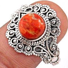 925 silver 3.19cts solitaire natural red sponge coral round ring size 8.5 t84475