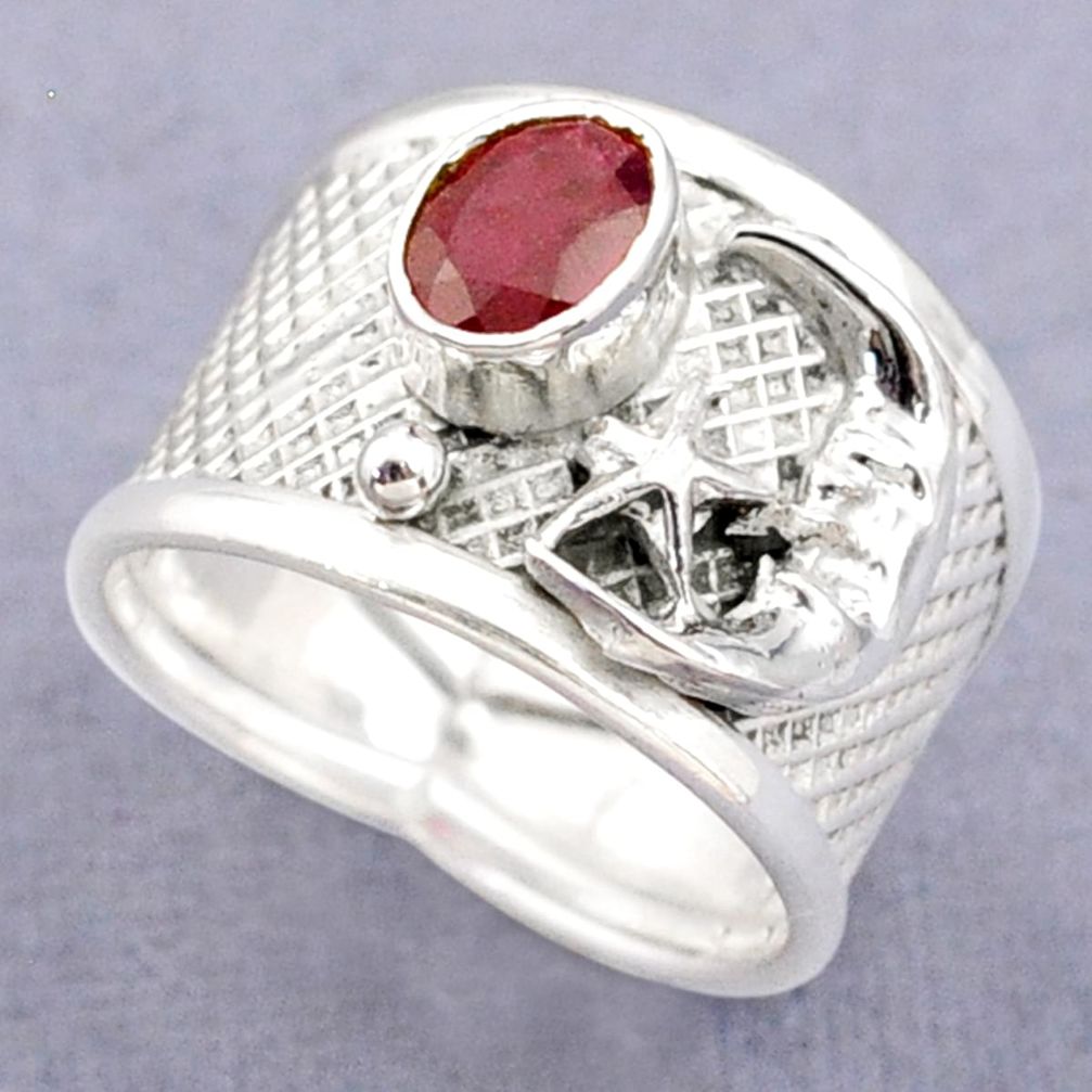 925 silver 1.47cts solitaire natural ruby crescent moon star ring size 7 t77158