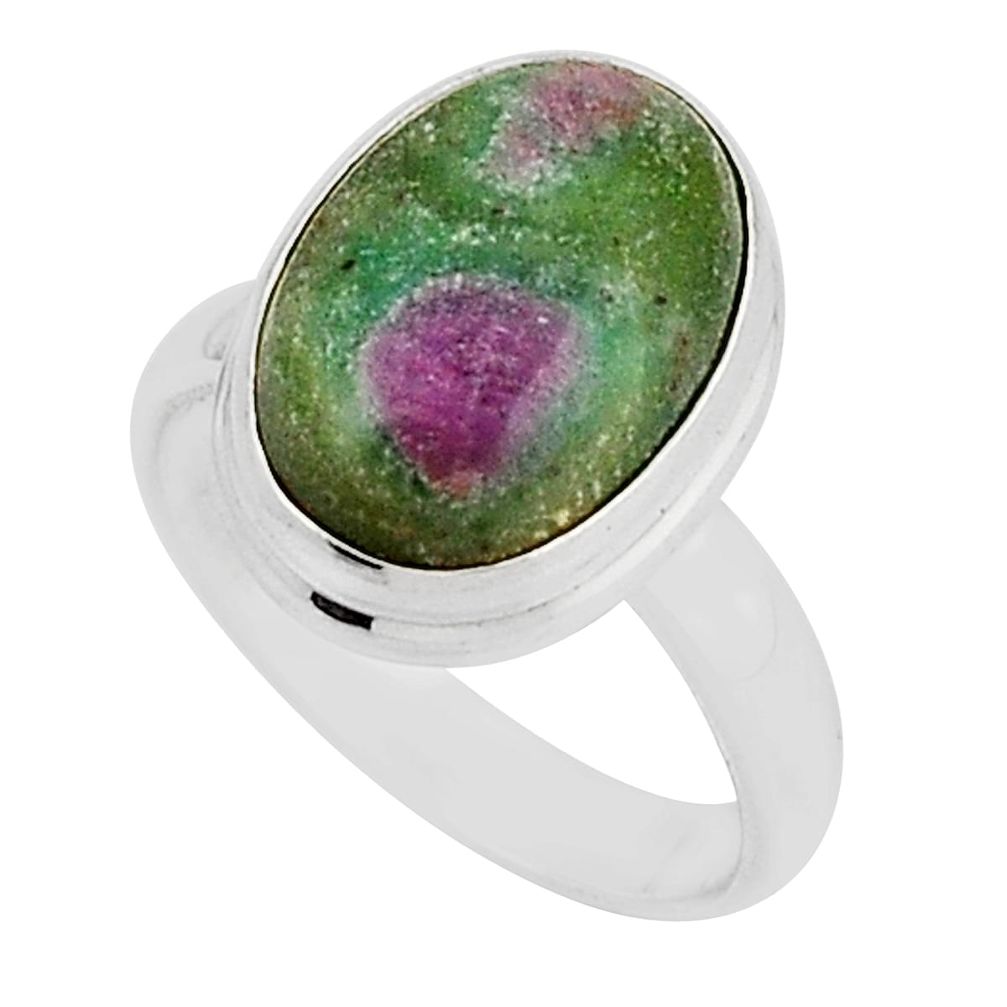 925 silver 6.85cts solitaire natural ruby in fuchsite oval ring size 6 y52029