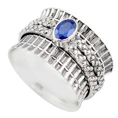 925 silver 1.10cts solitaire natural sapphire spinner band ring size 8 t67710