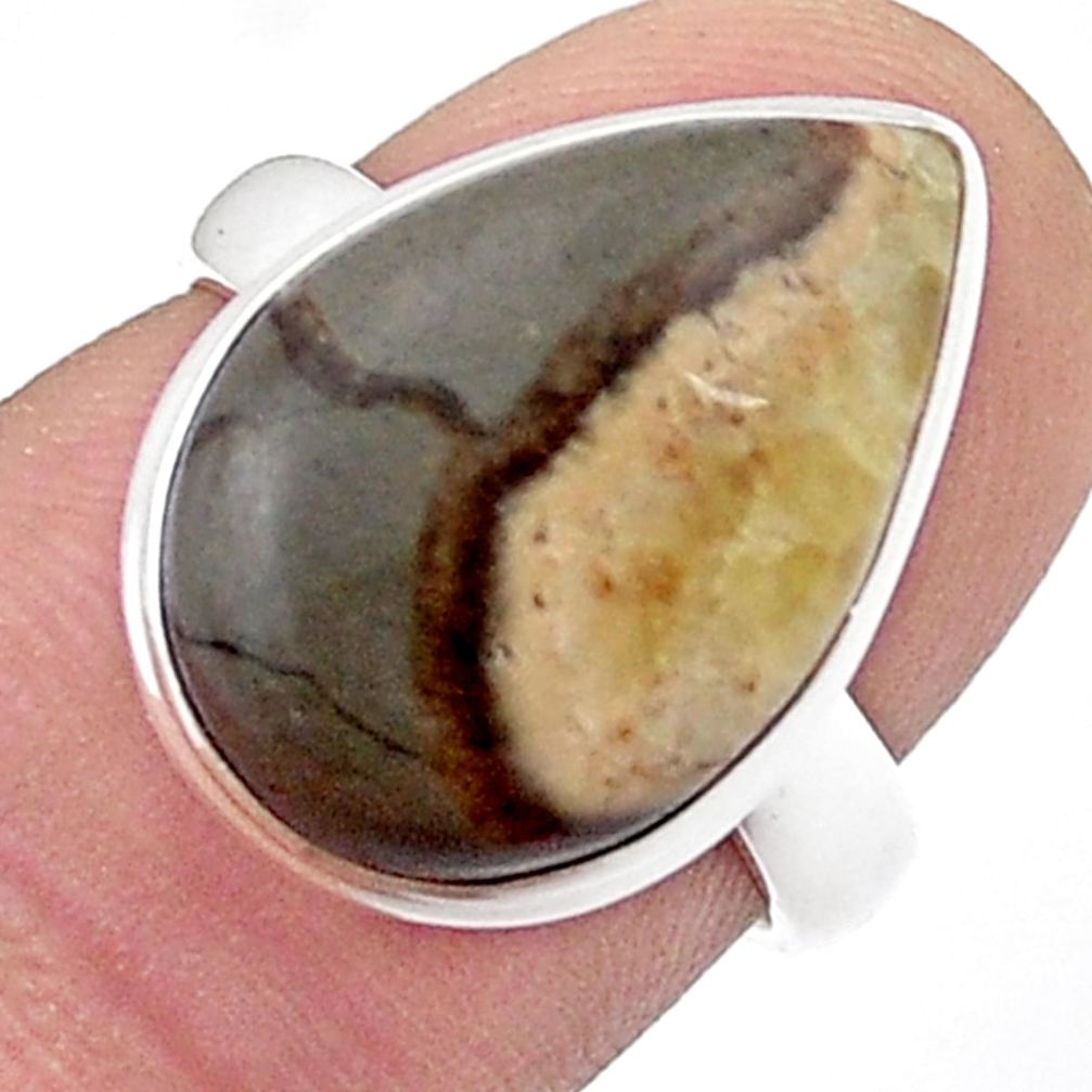 925 silver 10.31cts solitaire natural septarian gonads pear ring size 6.5 u47634