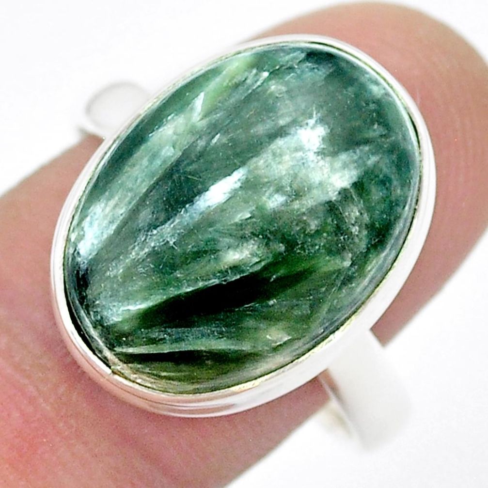 925 silver 13.38cts solitaire natural seraphinite (russian) cocktail ring size 10 u43879