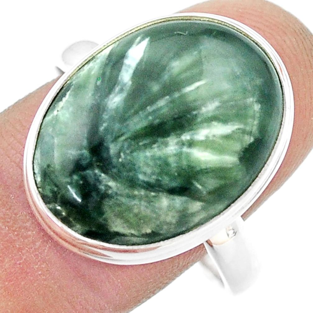 925 silver 14.37cts solitaire natural seraphinite (russian) cocktail ring size 11 u43897