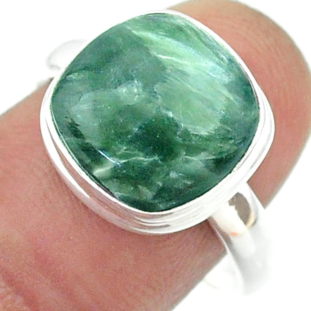 925 silver 6.80cts solitaire natural seraphinite (russian) ring size 8.5 t55128