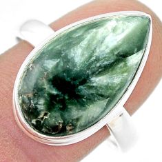 925 silver 9.65cts solitaire natural seraphinite (russian) cocktail ring size 10.5 u43893