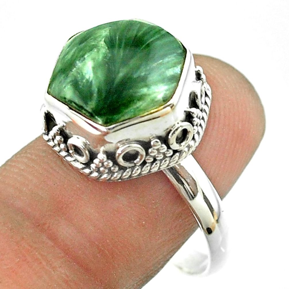 925 silver 6.58cts solitaire natural seraphinite hexagon ring size 8.5 t55888