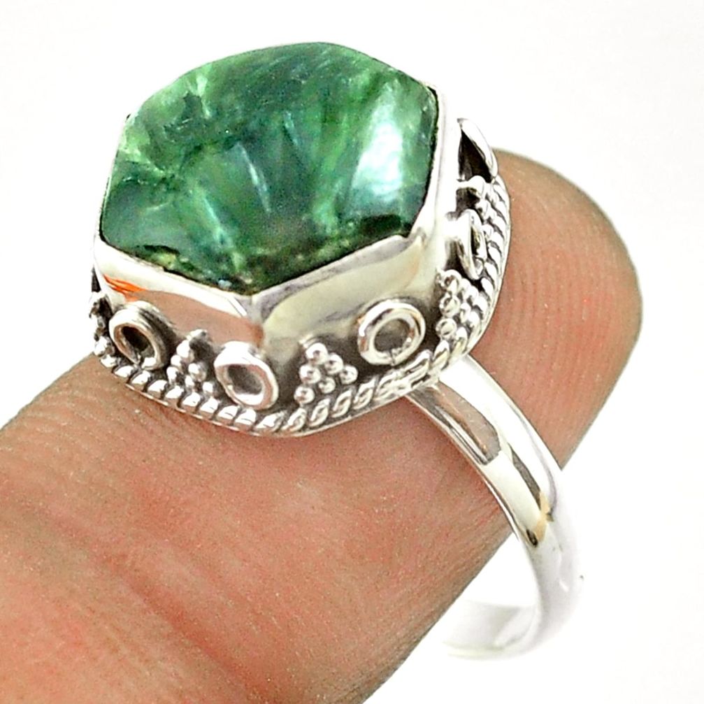 925 silver 6.59cts solitaire natural seraphinite hexagon ring size 8.5 t55900