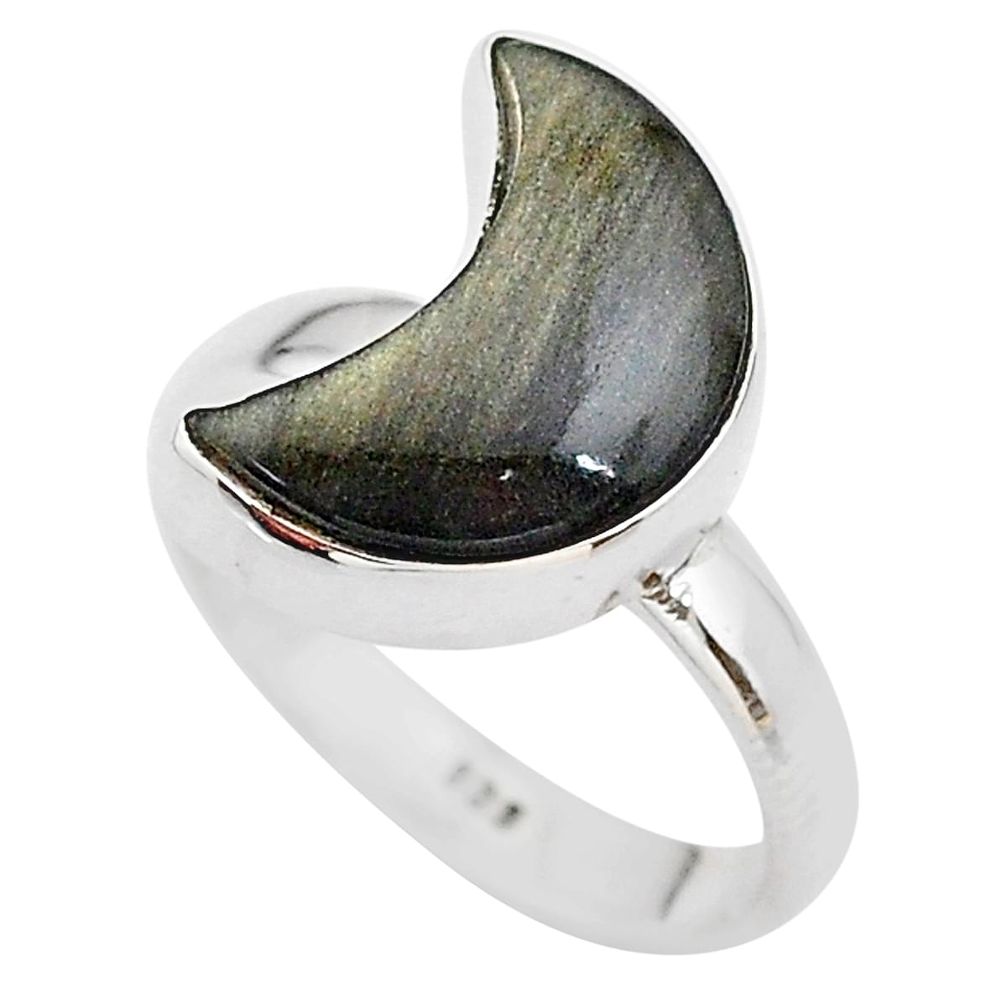 925 silver 6.04cts moon natural sheen black obsidian ring size 7 t22098