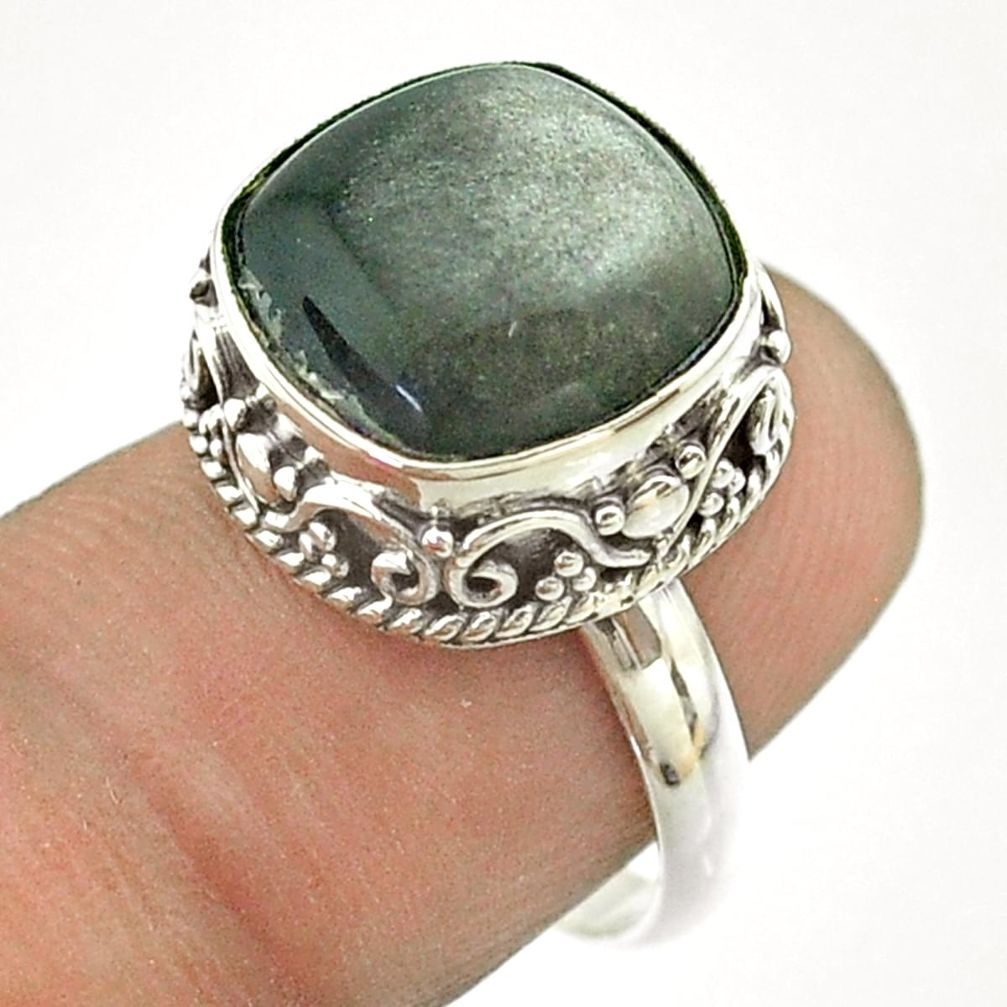 925 silver 6.52cts solitaire natural sheen black obsidian ring size 7 t55876