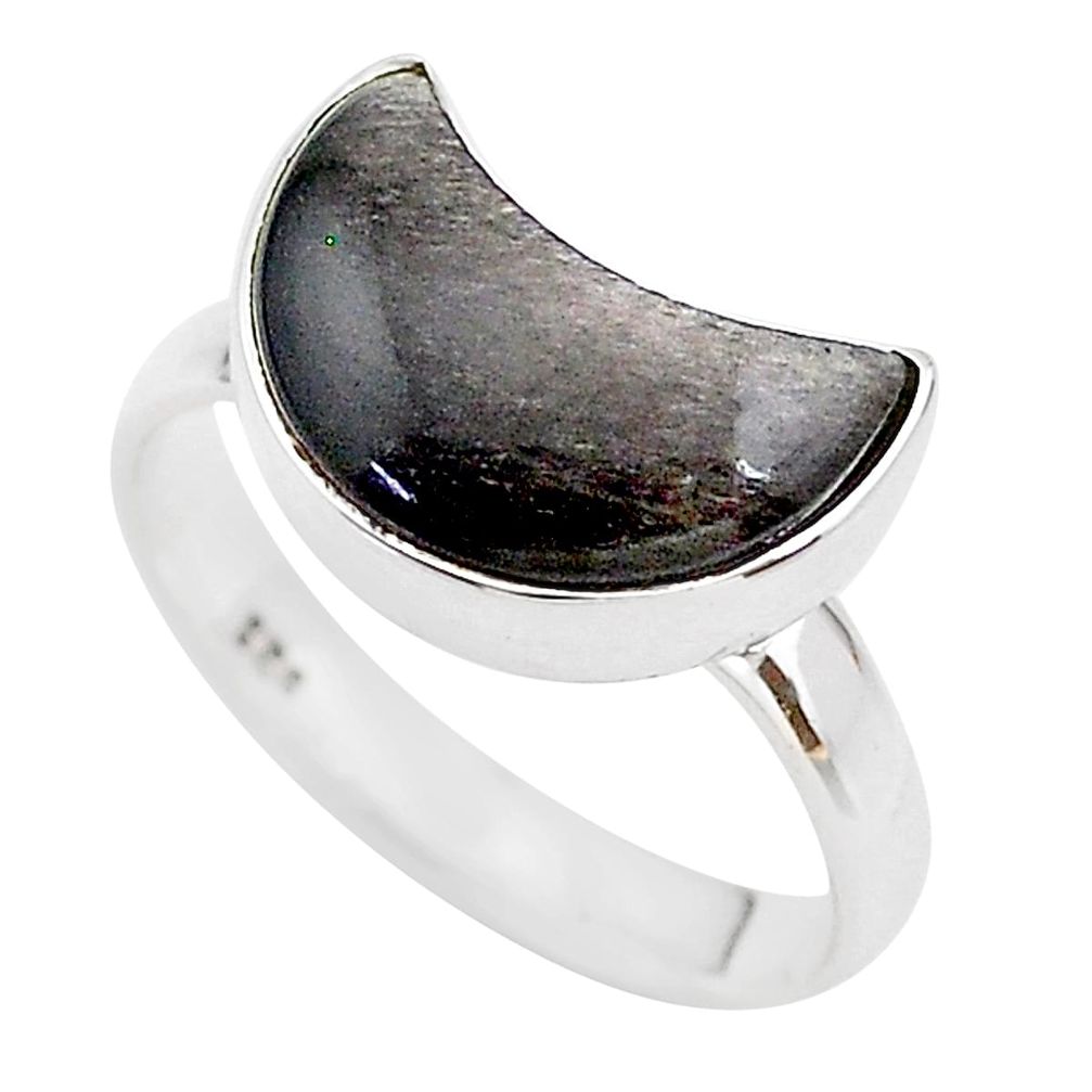 925 silver 5.80cts moon natural sheen black obsidian ring size 8 t22093