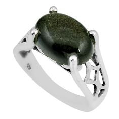 925 silver 6.58cts solitaire natural sheen black obsidian ring size 8.5 y50573