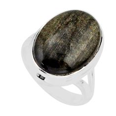 925 silver 12.96cts solitaire natural sheen black obsidian ring size 6.5 y66610