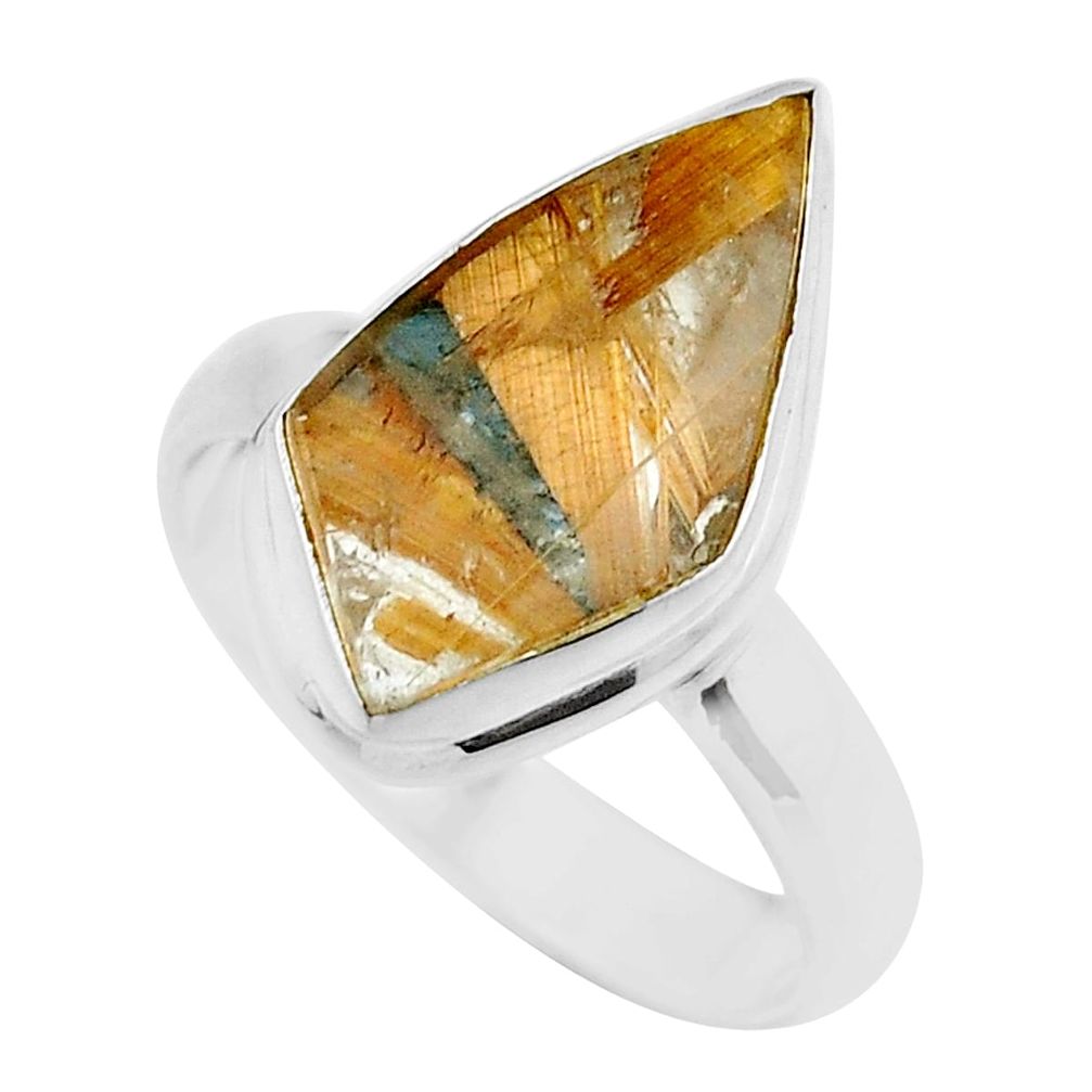 925 silver 6.58cts solitaire natural star rutilated quartz ring size 8.5 y33931