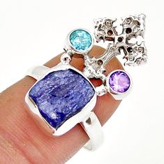 925 silver 6.28cts solitaire natural tanzanite rough cross ring size 8 y4216