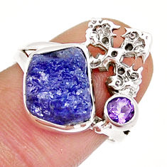 925 silver 5.82cts solitaire natural tanzanite rough cross ring size 7.5 y4220