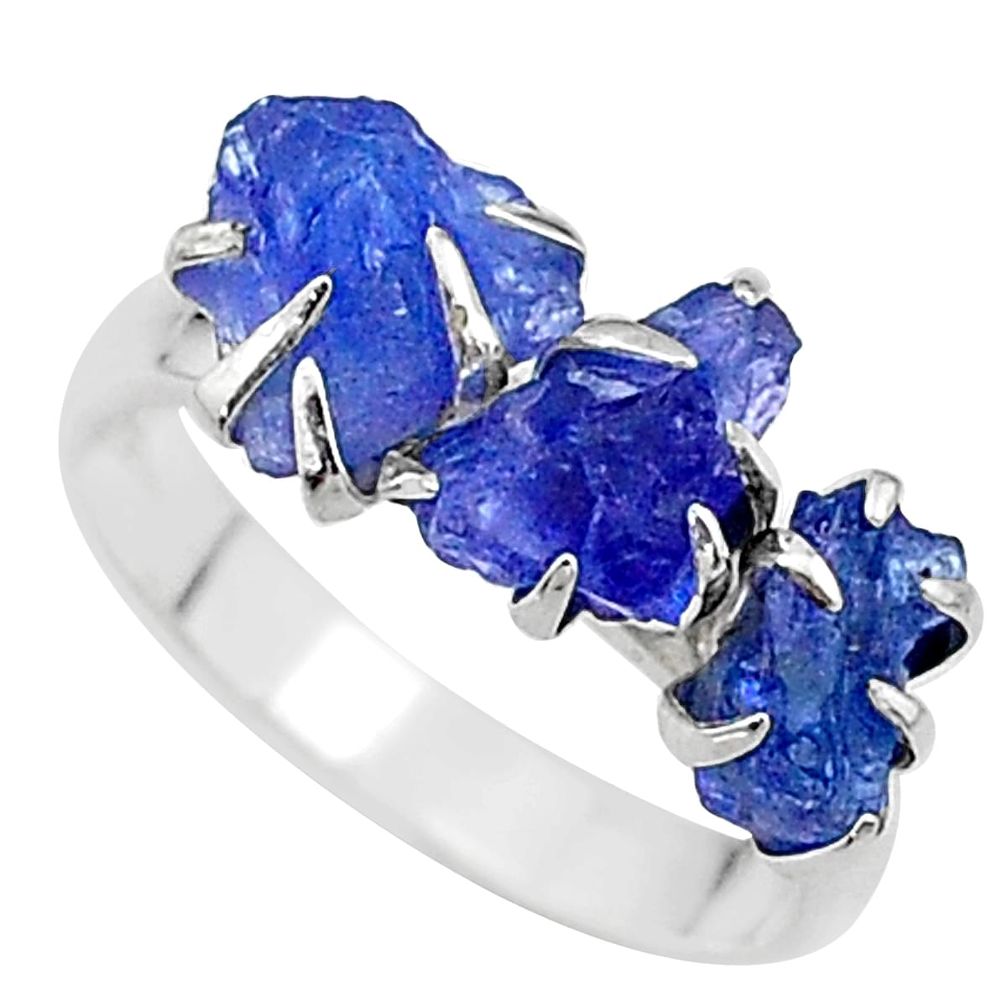 925 silver 7.66cts solitaire natural tanzanite raw fancy ring size 8 t17237