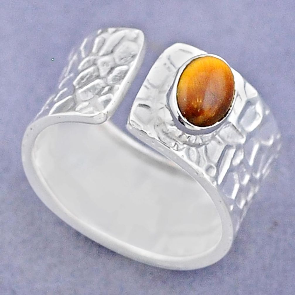 925 silver 1.46cts solitaire natural tiger's eye adjustable ring size 7 t47346