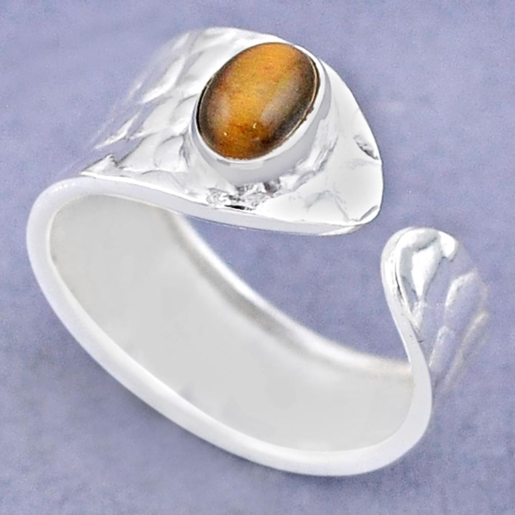 925 silver 1.42cts solitaire natural tiger's eye adjustable ring size 8 t47332