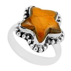 925 silver 7.63cts solitaire natural tiger's eye star fish ring size 7.5 y50816