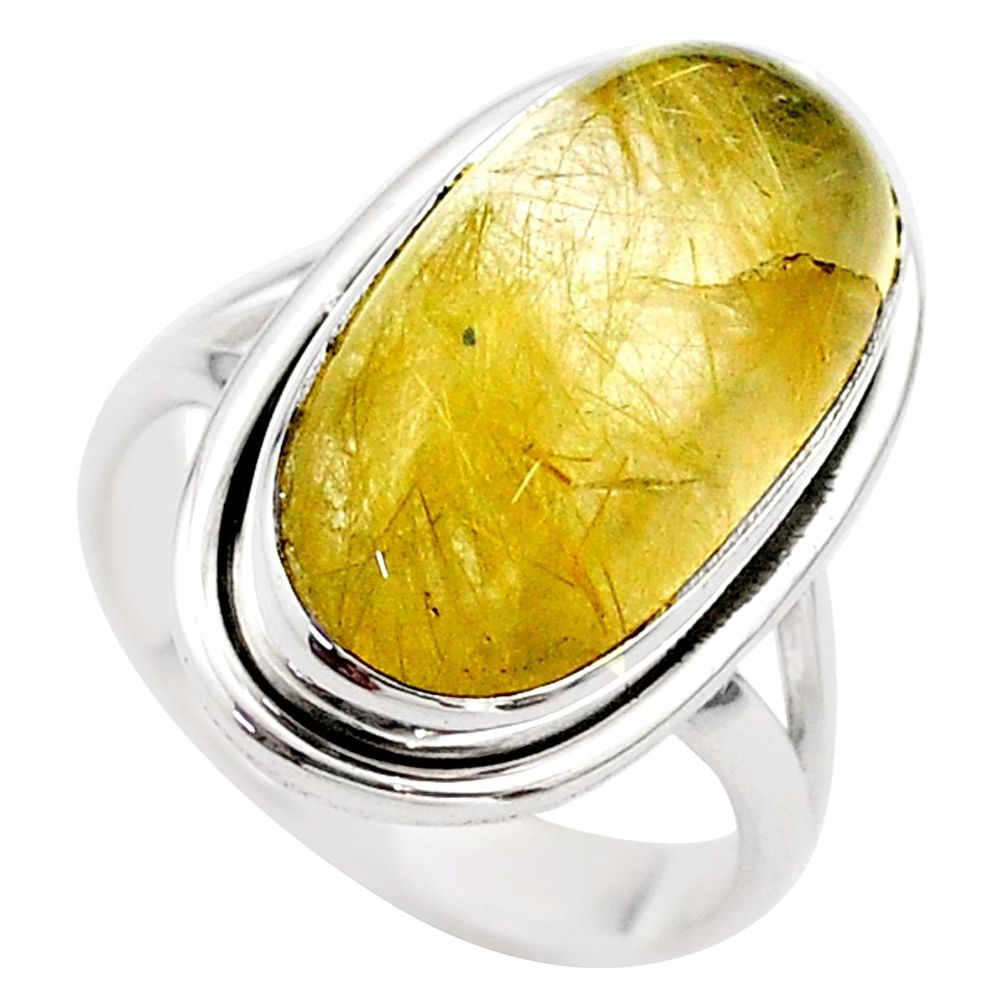 925 silver 11.00cts solitaire natural tourmaline rutile oval ring size 7 t75215